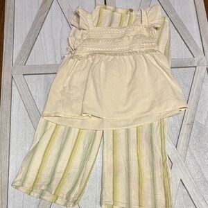 Tahari Girl’s 100% Cotton Cream Lace Top with Striped Detail